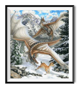 First Hunt tisk fantasy ilustrace Dragarta drak na lovu Velikost: A6 pohled 102 × 152 mm